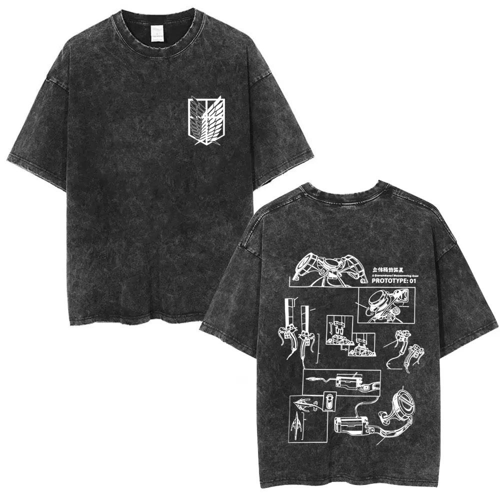 Washed Vintage Anime Attack on Titan Mikasa Ackerman Merch Tshirt Men Women Manga Cosplay Oversized T Shirt Man Cotton Tshirts