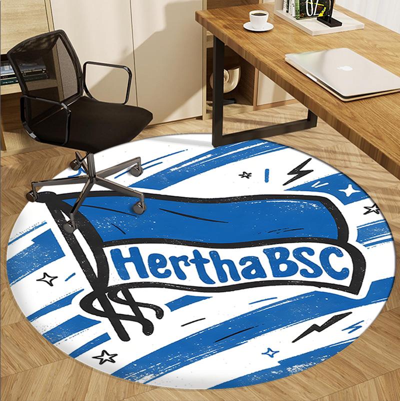 Hertha BSC Pattern Round Rug, Indoor/Outdoor Mat, for Picnic, Gameroom, Bedroom, Office, Living Room, Home Decor Carpet, Birthday Gift