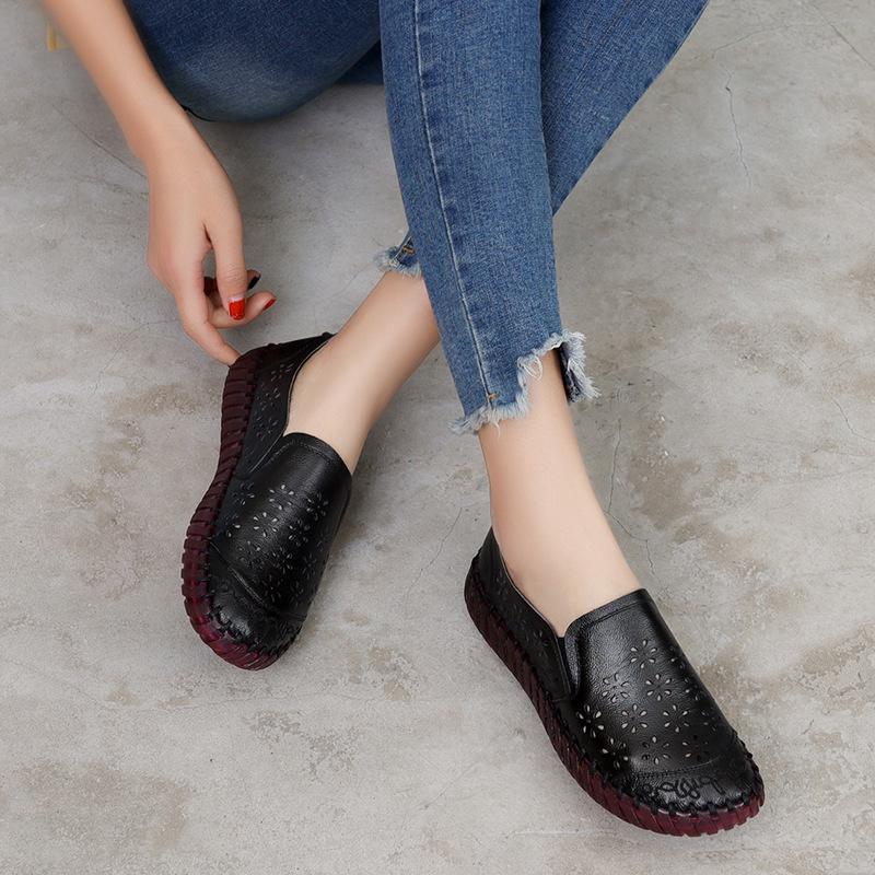 Женские мягкие туфли из натуральной кожи, на плоской подошве