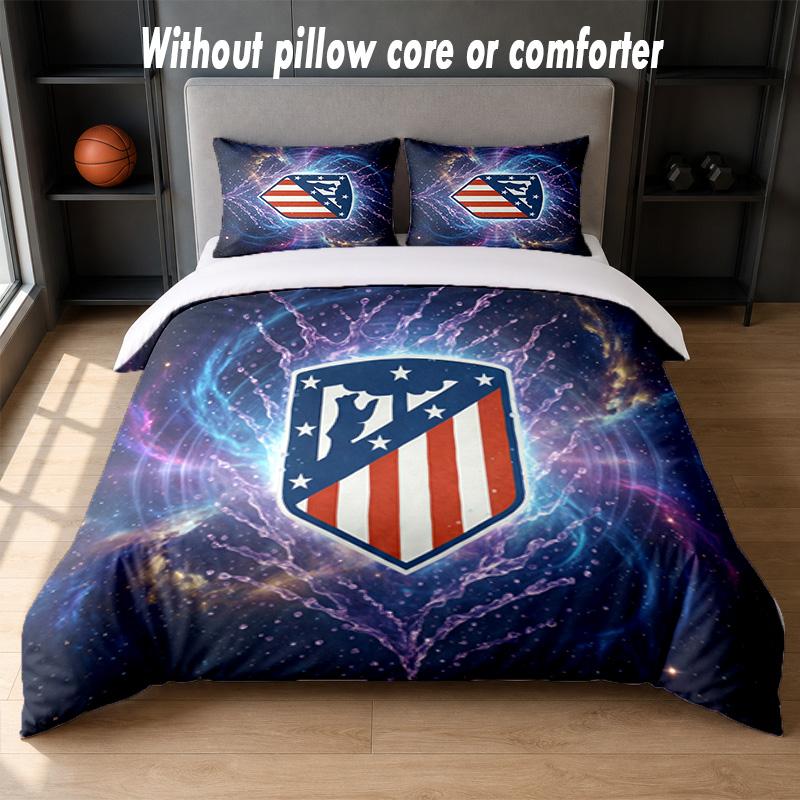 Atletico Madrid Design Bed Bedding Set 1 Duvet Cover + 2 Pillowcases Soft Breathable Household Bed Linens