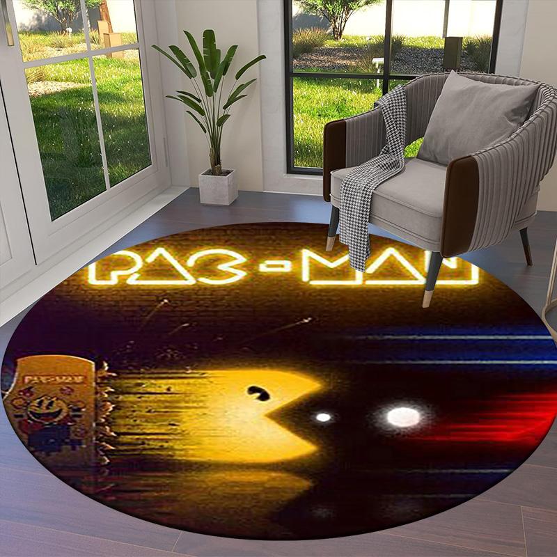 Круглый ковер Pac-Man, Ковер для гостиной, спальни, дивана, игровой комнаты, Нескользящий коврик для пола