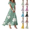 Women's Summer Fashion Floral Print Casual Dresses V-Neck Short Sleeve Dresses