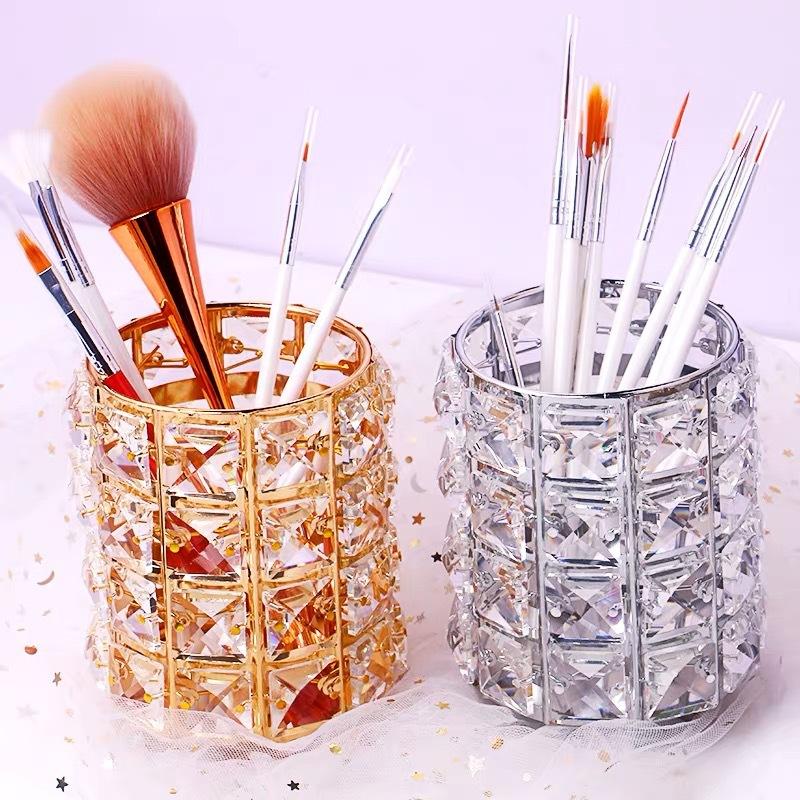 Кристальный стакан для хранения кистей для макияжа в дворцовом стиле, контейнер для хранения инструментов для макияжа, коробка для хранения ювелирных изделий, подставка для хранения инструментов для ногтей