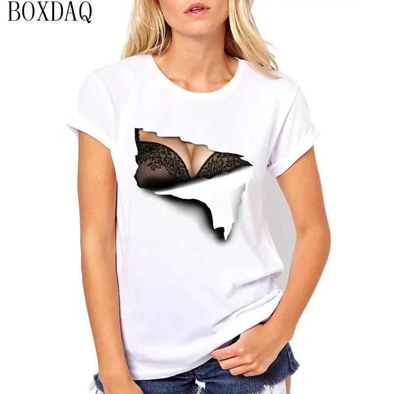 Женские летние крутые футболки, сексуальная перспектива, 3D-сиськи с принтом, женская футболка с короткими рукавами, летние уличные топы с круглым вырезом и узором груди