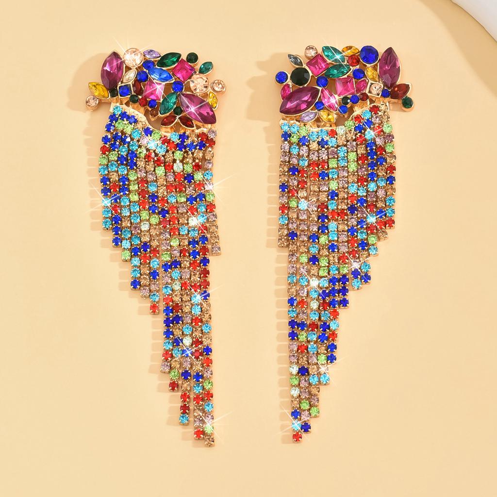 2PC Women's Fashion Copper Inlaid Diamond Claw Chain Exaggerated Tassel Earrings Jewelry Suitable for Date, Party, Festival Gift
