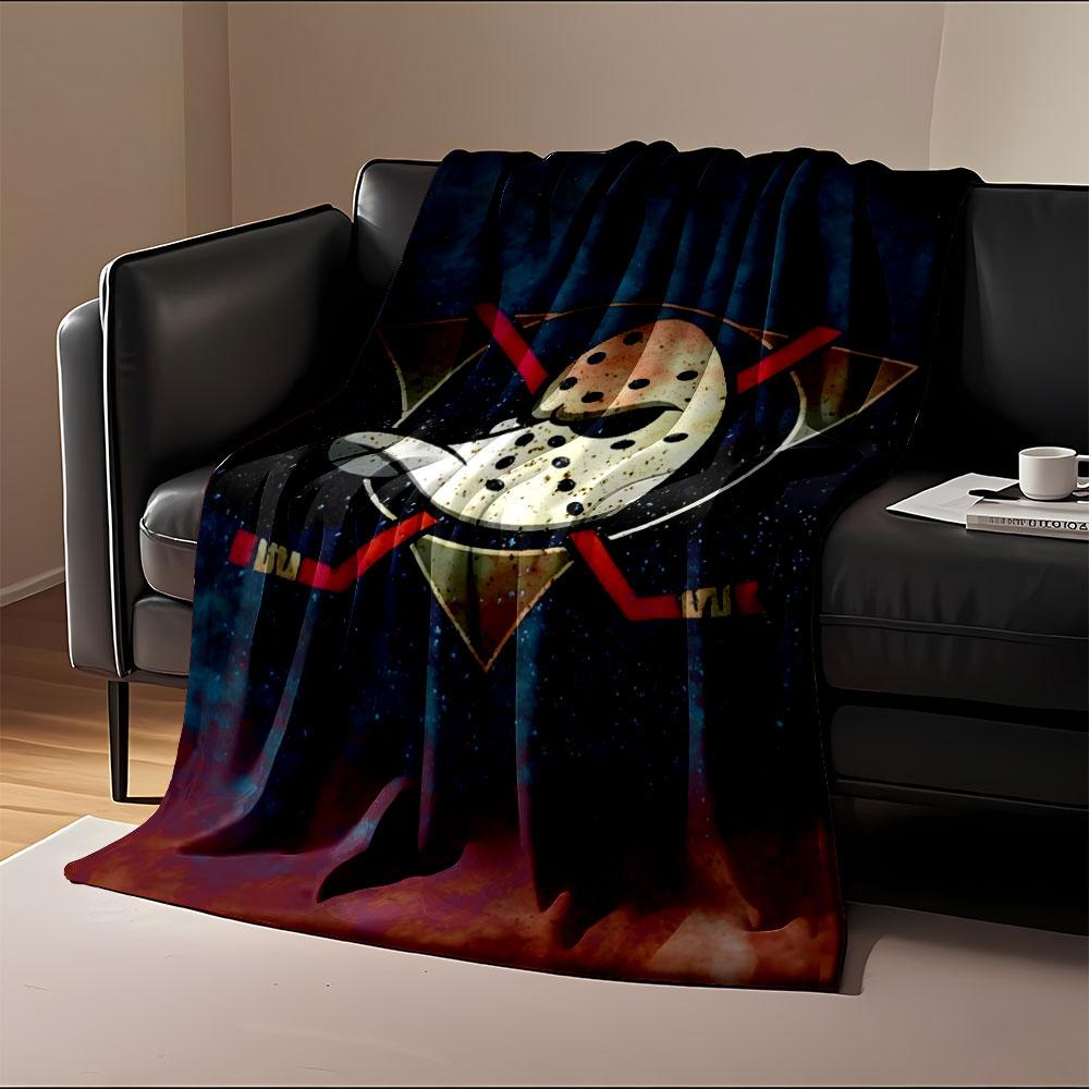 Hockey Mask Emblem on Fire Background print blanket soft and cozy perfect for the living room bed sofa or a nap,gift
