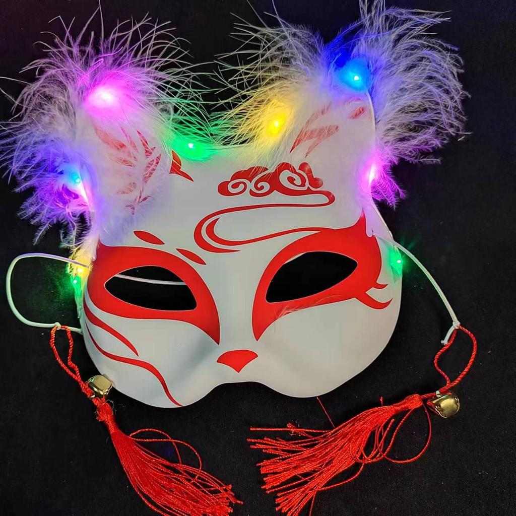 Luminous Cat Fox Mask - Hand-Painted Japanese Style Halloween Party Cosplay for Women