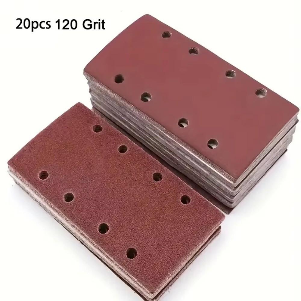 20pcs/set 185X93mm Flocked Sandpaper Sheets Assorted Grits Rectangular Shape 8-Hole Sandpaper Premium Flocked
