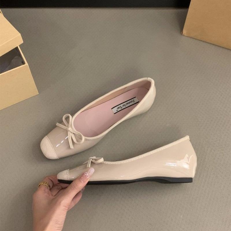 Новая Мода Женские Балетки Мягкий Бант Квадратный Носок Обувь Женская Новая Прострочка Элегантная Модная Большого Размера Комфортная Обувь на Плоской Подошве