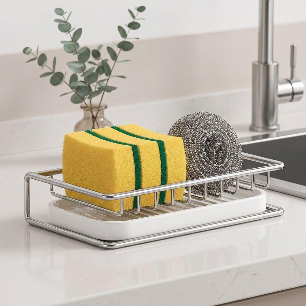 Space Saving Soap Storage Rack Stainless Steel Soap Sponge Tray Practical Sink Drain Rack Shower