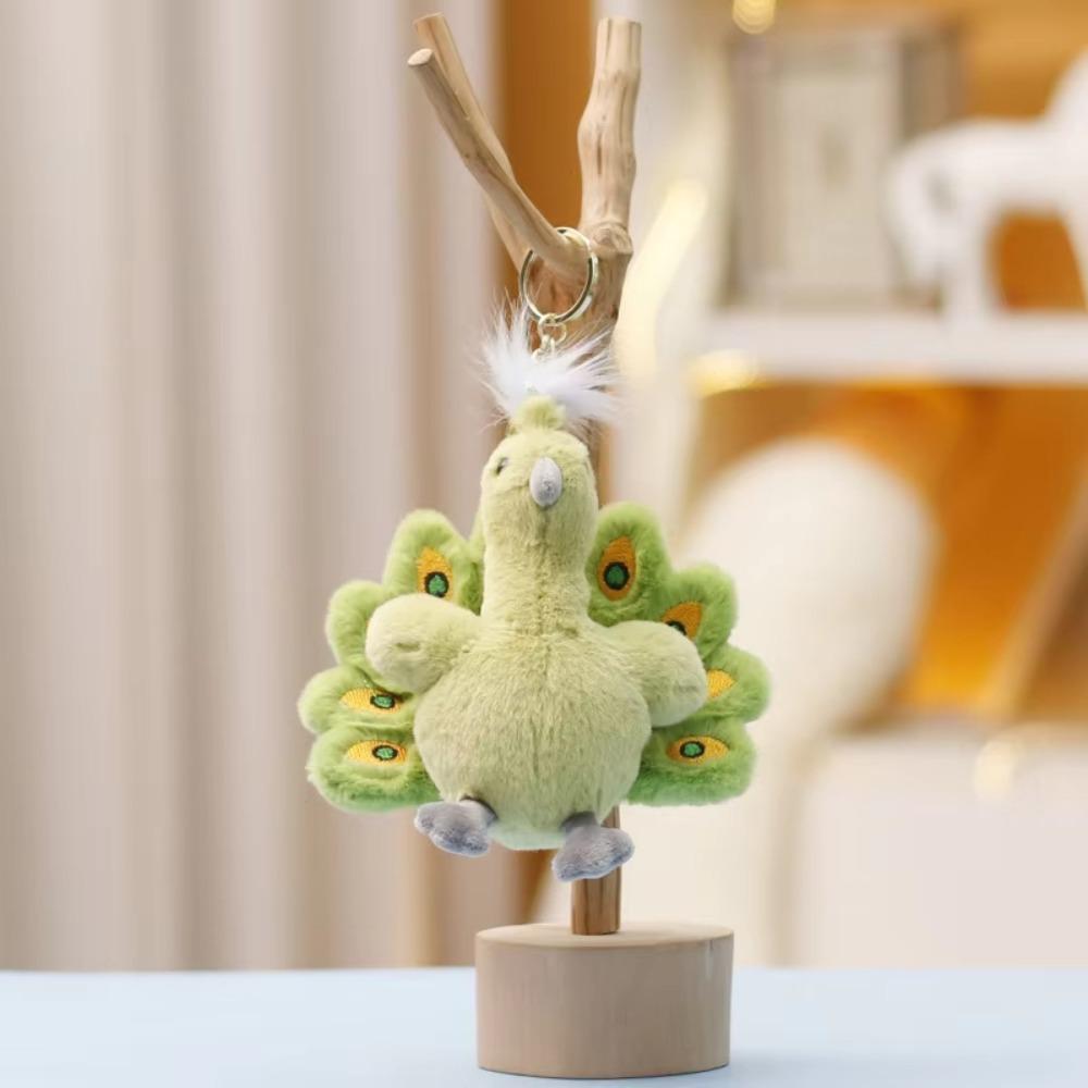 PP Cotton Peacock Doll Plush Keychain Fluffy Collection Peacock Plush Key Ring Comfortable Cartoon Stuffed Animal Bag Pendant