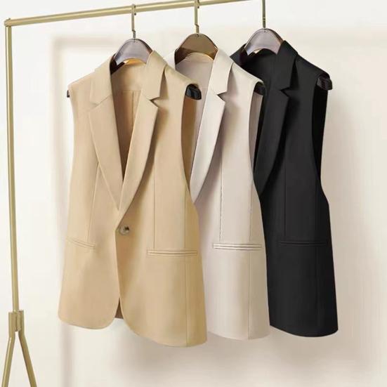 Женский костюм, жилет, застежка на одну пуговицу, кардиган без рукавов с v-образным вырезом и лацканами, средней длины, однотонное деловое деловое пальто для поездок на работу