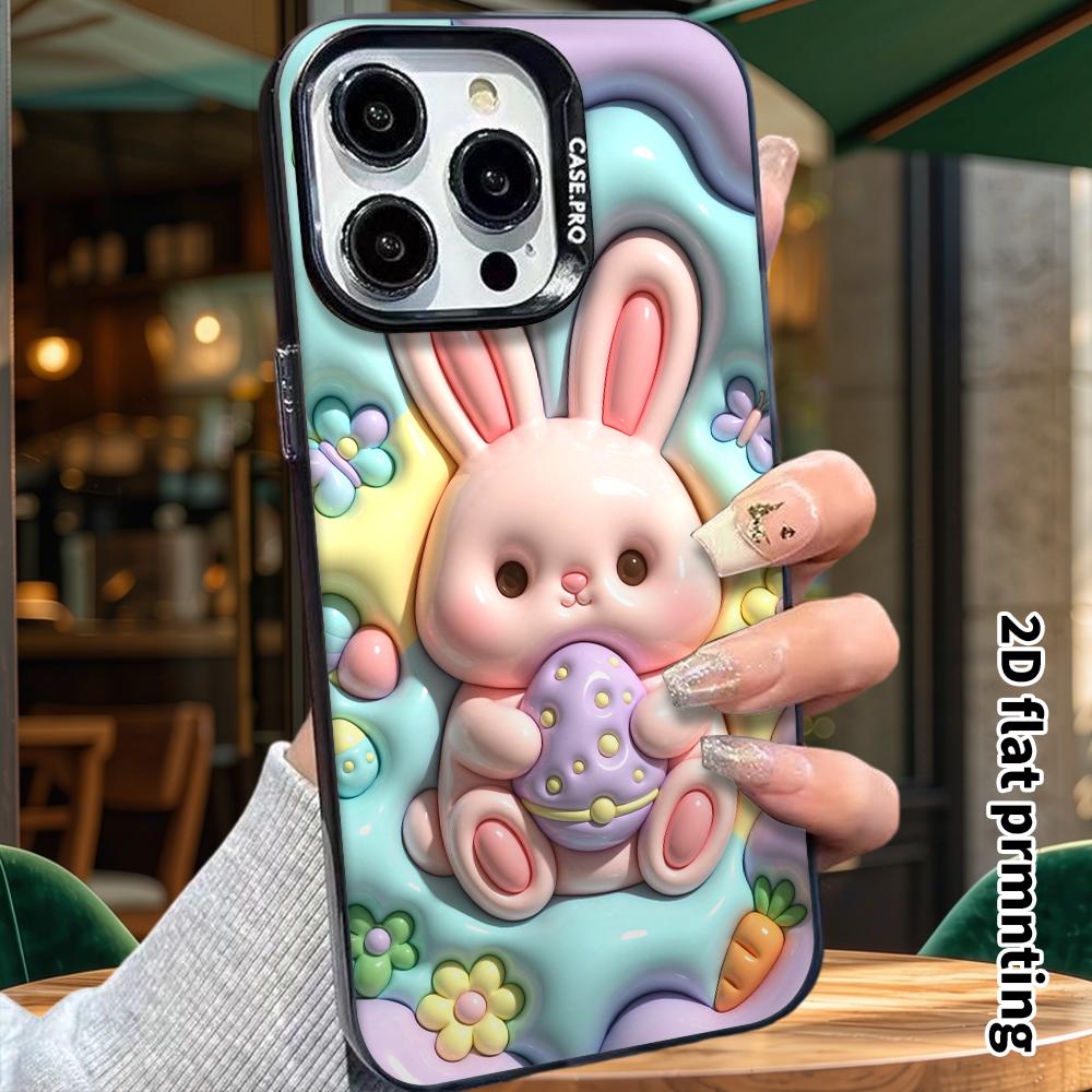 Phone case: 2D flat design, suitable for iPhone 18 17 16 15 14 13 Pro protective case, featuring a cute Easter egg bunny, perfect Christmas and Hallow