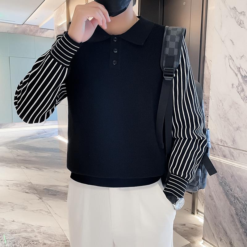 Утолщенный свитер из двух частей с воротником рубашки, осенне-зимний трикотаж в корейском стиле для молодежи, теплый свитер для отдыха