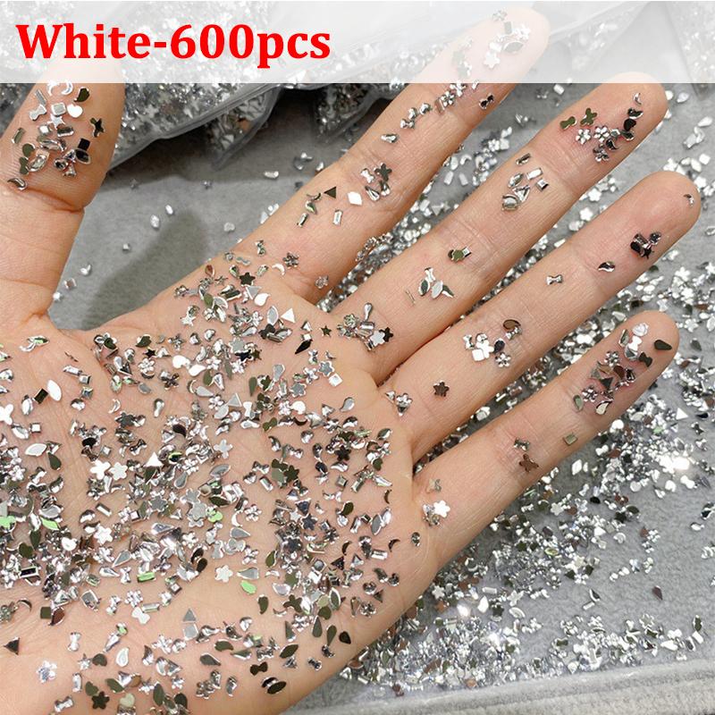 600/100pcs Mixed Shape Nail Rhinestones Mini Flat Back Crystal Stones 3D Nail Art Accessories DIY Design Manicure Decoration