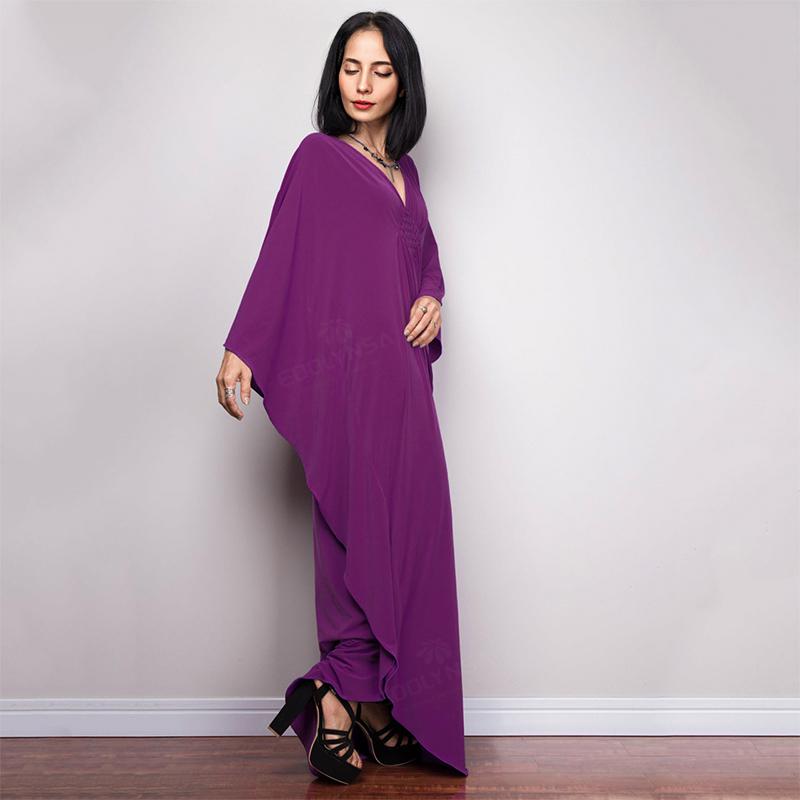 2024 однотонное свободное платье макси с v-образным вырезом и рукавами «летучая мышь» больших размеров для женщин, летняя пляжная одежда, кафтан, длинный купальный костюм, накидка Q1306