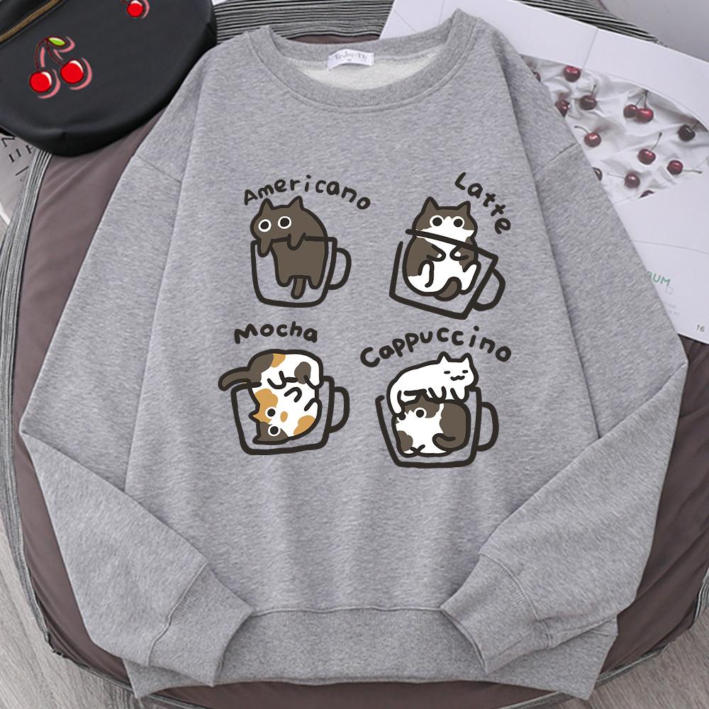 Американский стиль Кофейный кот Милый принт Толстовка Мужская мультяшная уличная одежда принты Толстовки Япония Харадзюку Толстовка Толстовка