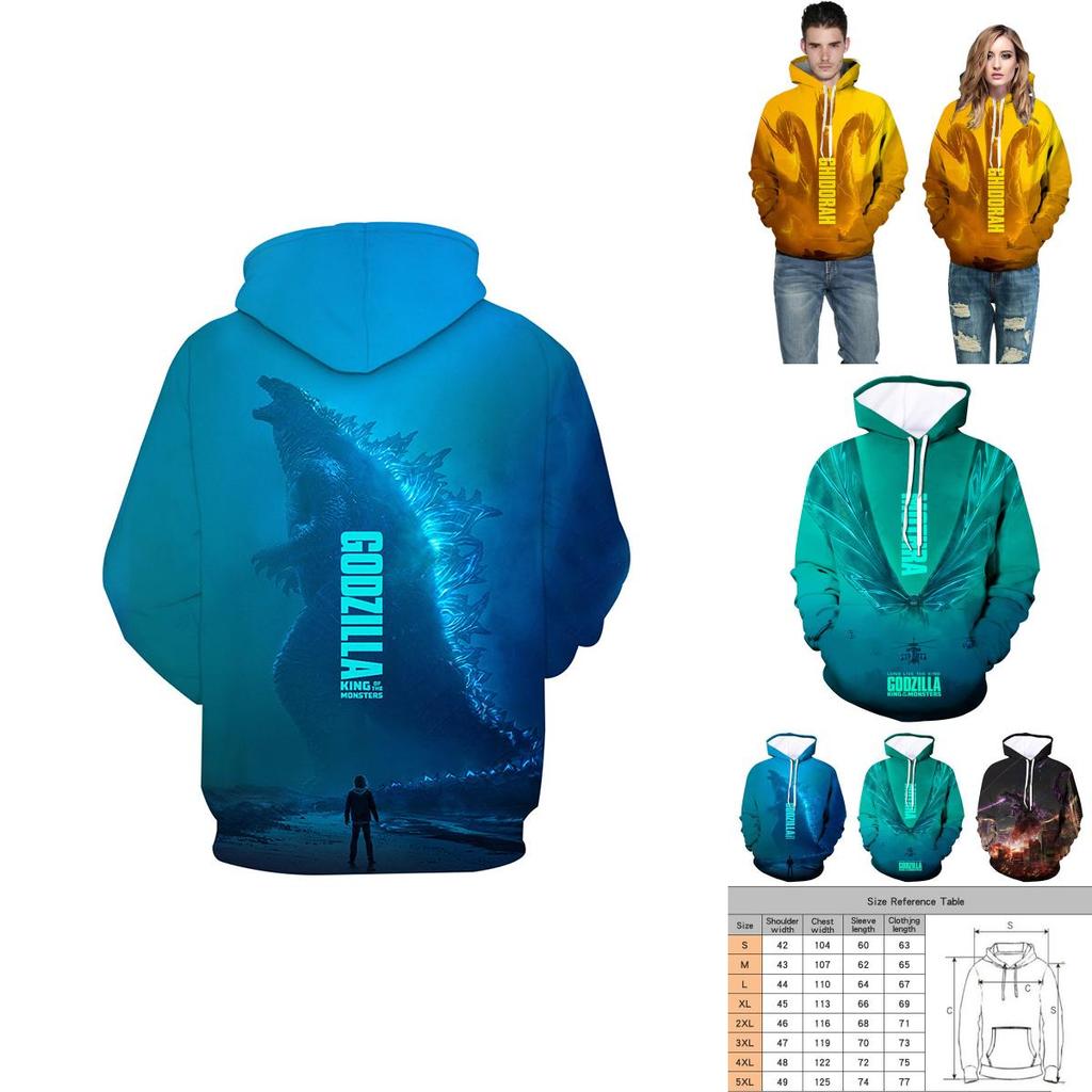 Роскошное новое худи с 3D-принтом Годзиллы Короля Монстров для мужчин и женщин