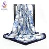 [BYSIFA] China Style Blue White Silk Scarf Cape  New Design Ladies Muslim Head Scarf Printed Fashion Accessories Satin Scarf