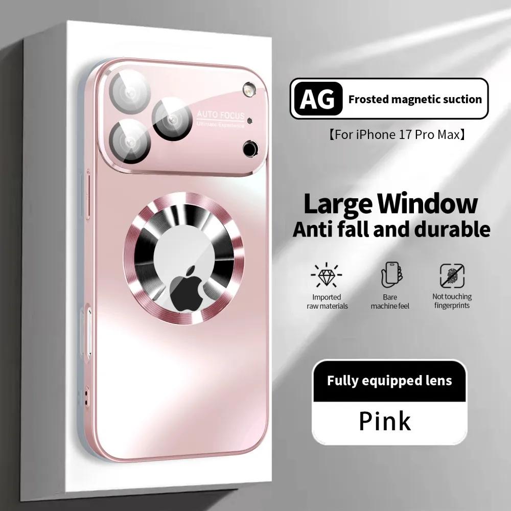 Титановый Металлик Роскошный Матовый Чехол Для iPhone 17 16 15 13 14 11 12 Pro Max Plus Для Magsafe Защитная Крышка Камеры со Стеклянной Линзой