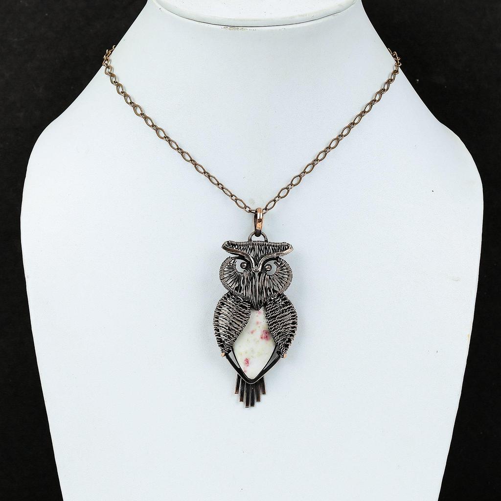 Подвеска из киновари, подвеска, обмотанная медной проволокой, элегантное украшение ручной работы, подвеска в виде совы, подвеска из настоящего драгоценного камня, подарок для него, украшения из киновари и меди