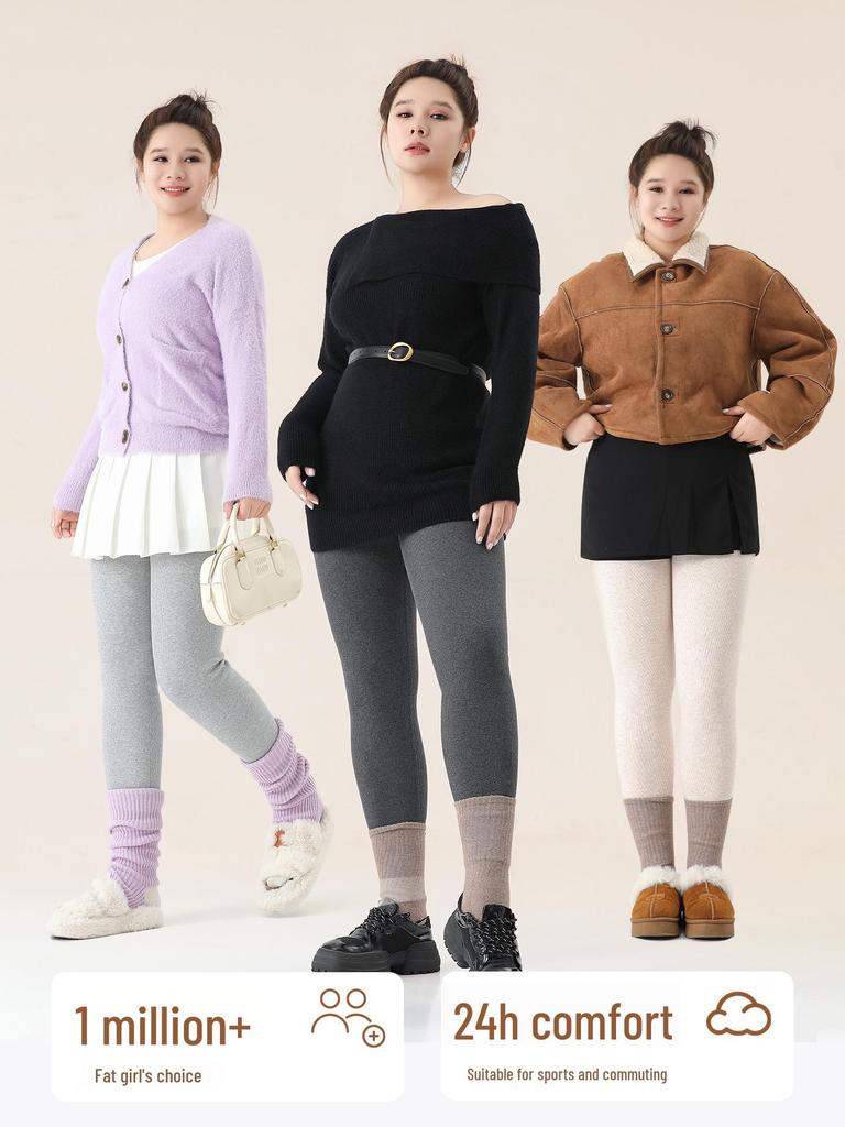 Женские хлопковые леггинсы большого размера на флисовой подкладке - Очень толстые, с высокой посадкой, в вертикальную полоску, размеры до 200 цзинь