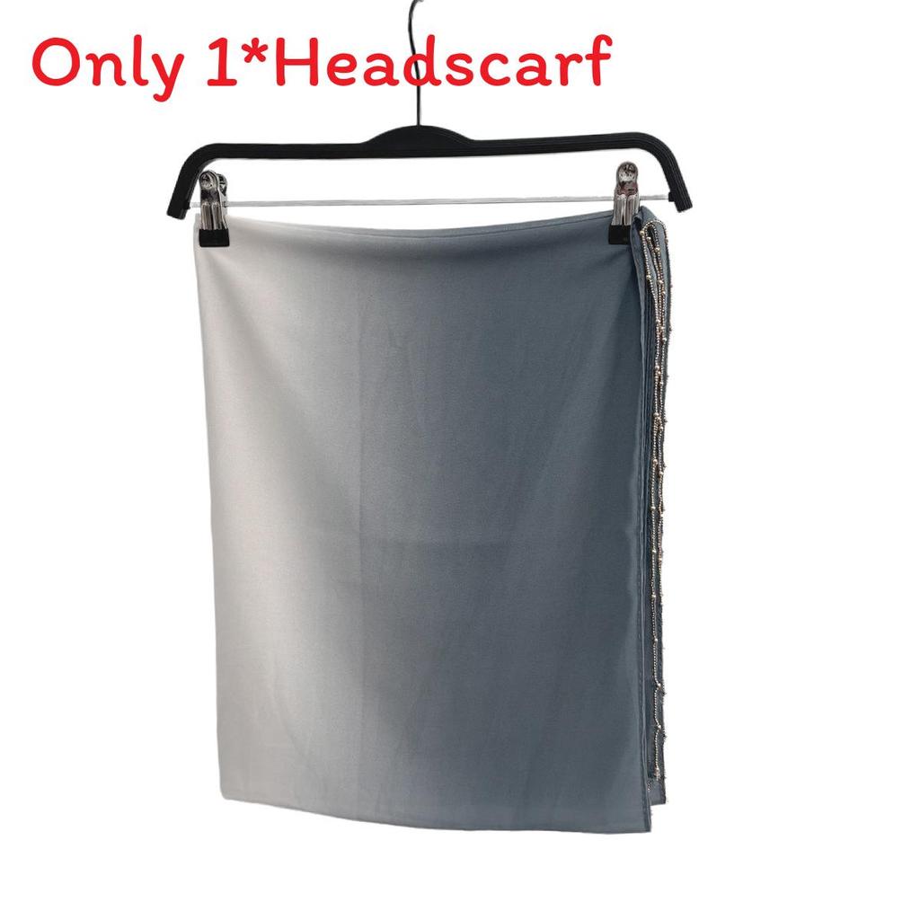 Long Scarf With Gradient Pearl And Metal Embellishments For Women