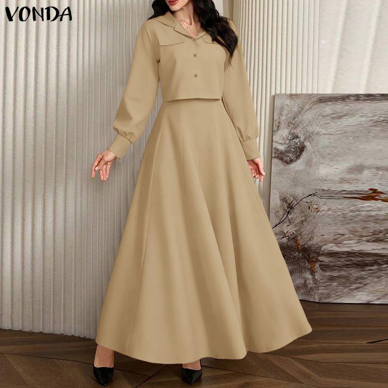 VONDA 2 шт. Женские комплекты из двух предметов: топы с длинным рукавом и капюшоном и юбки без рукавов, повседневный костюм