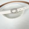 Rhinestone Pearl Decorated Women's Waist Belt Single Circle Pin Buckle Black White Waistband Thin Waist Strap Dress Accessory