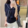 College Style Contrasting Color Navy Collar Knitted Sweater Women's Autumn New Temperament Thin Shawl Lapel Sweater Tide