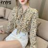 Женские модные повседневные весенне-осенние блузки и рубашки с v-образным вырезом и длинным рукавом с цветочным узором и принтом