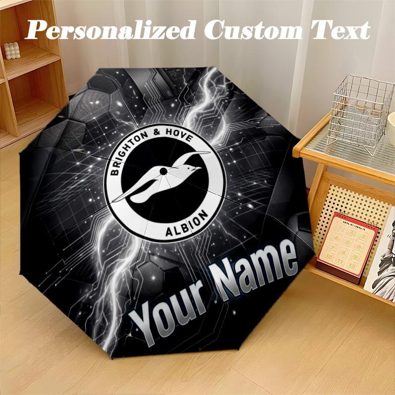 8 Rib Auto Folding Umbrella Brighton & Hove Albion Football Print Custom Name Text Portable Rain Gear