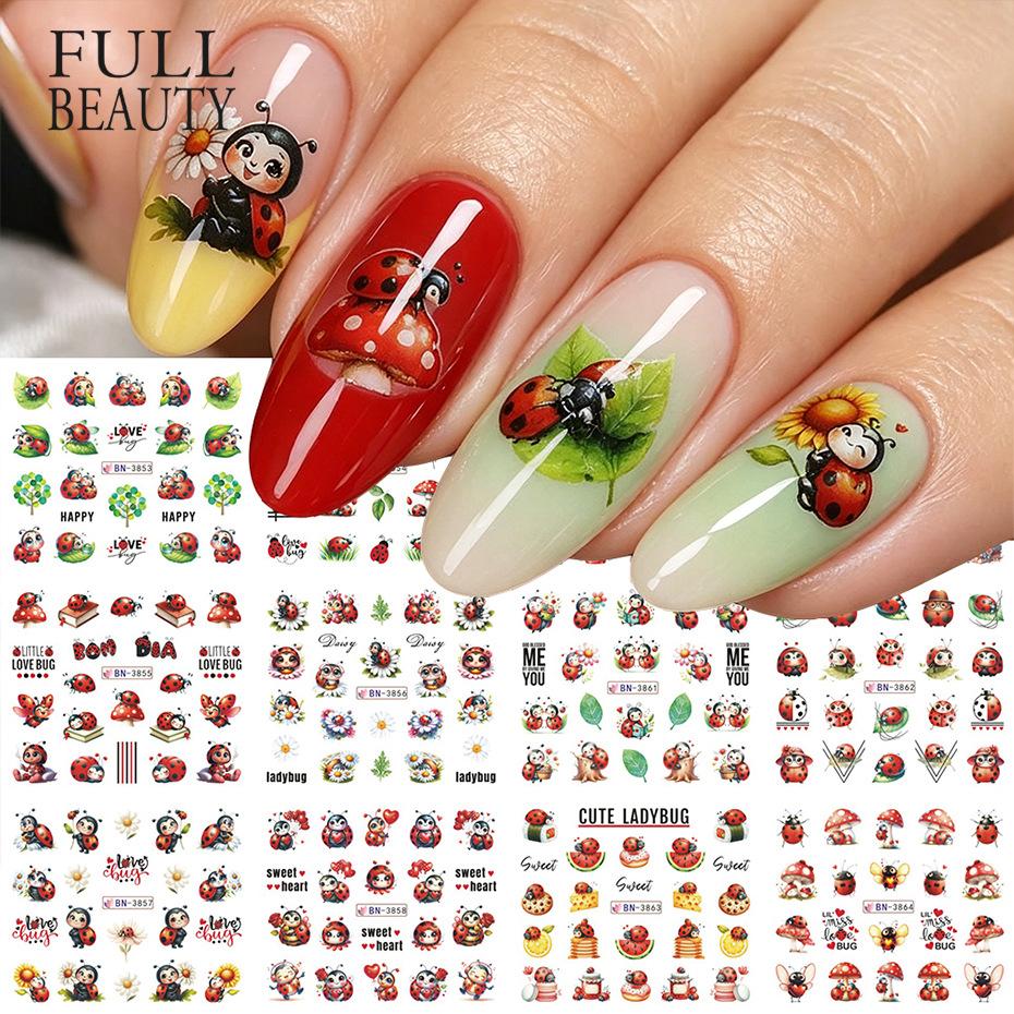 Nail Art Stickers Ins Summer Childlike Seven-star Ladybug Fresh Flower Mushroom Watermark Nail Sticker