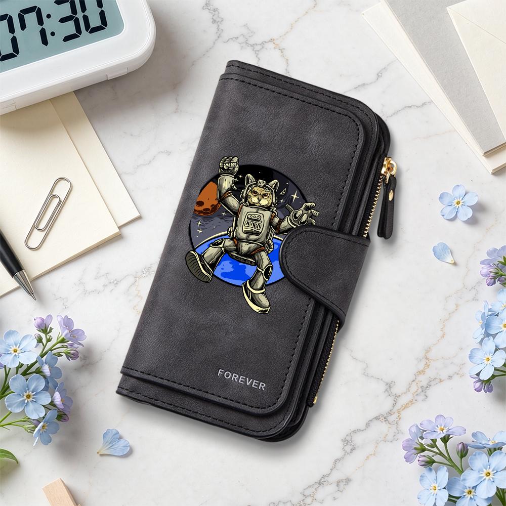 Cartoon Space Cat Astronaut Fashion Long Wallet Portable Purse