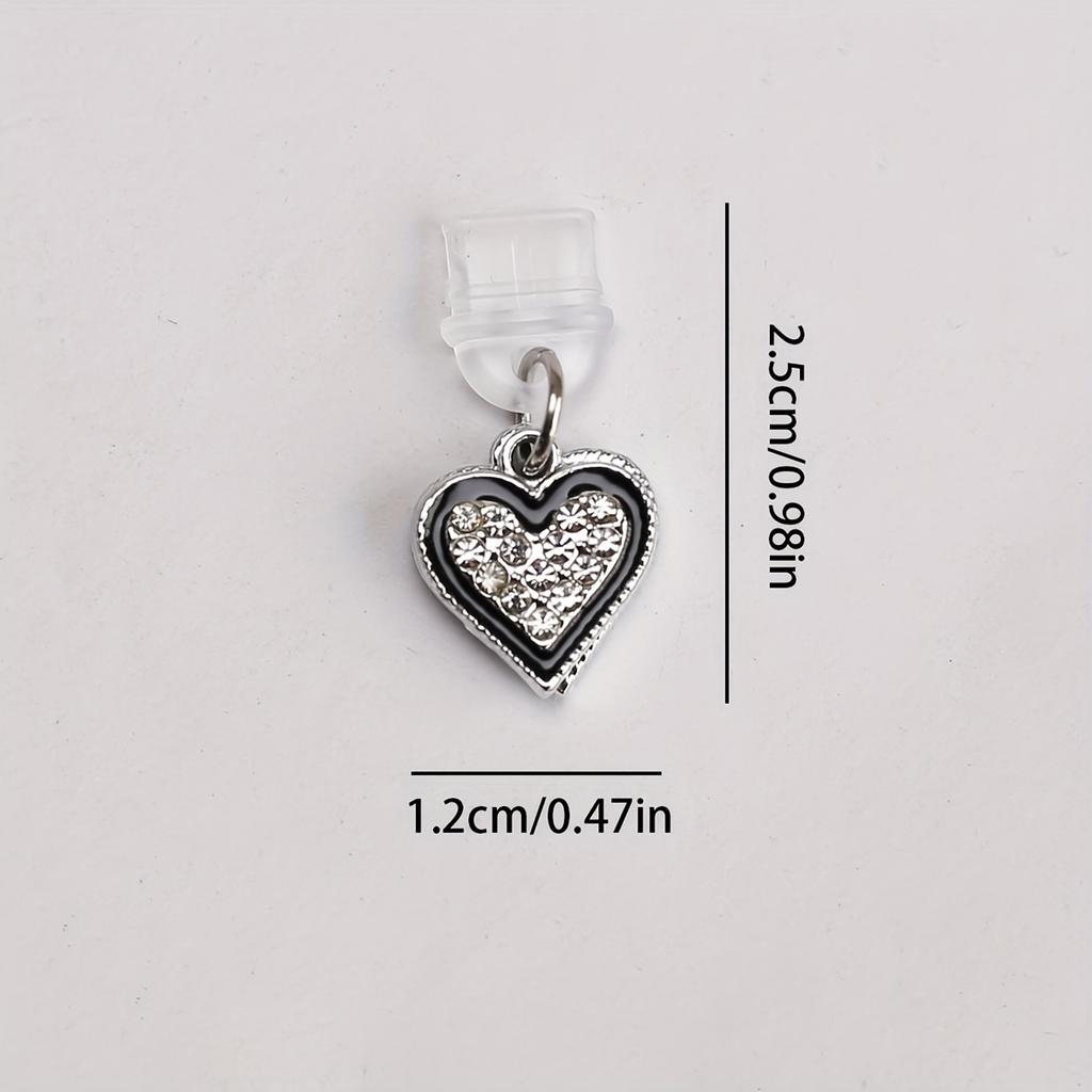 Набор из двух подвесок в виде сердец с бриллиантами, сочетающих положительное и отрицательное, заглушка для защиты от пыли для мобильного телефона, подвесное украшение, аксессуары для мобильного телефона