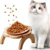 Ceramic Flower Cat Pet Bowl with Elevated Wooden Stand Protection Cervical Spine Puppy Food Feeding Bowl Drink Water Dish