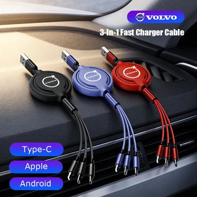 3-в-1 USB-кабель для быстрой зарядки Type C Автомобильное зарядное устройство Аксессуары Для Volvo XC90 V90 V60 XC60 V40 EC40 EX40 S80 S60 S90 C40 XC40 V70