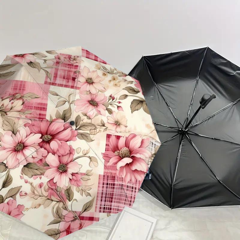 1pc Floral Patchwork Pattern Umbrella with Plastic Handle,Suitable for All Seasons Home Travel Outdoor UmbrellaDD1805