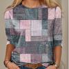 Women's Spring Autumn Square Pattern Totem Long Sleeve T-shirt Round Neck Slimming T-shirt Digital Printing Shirt