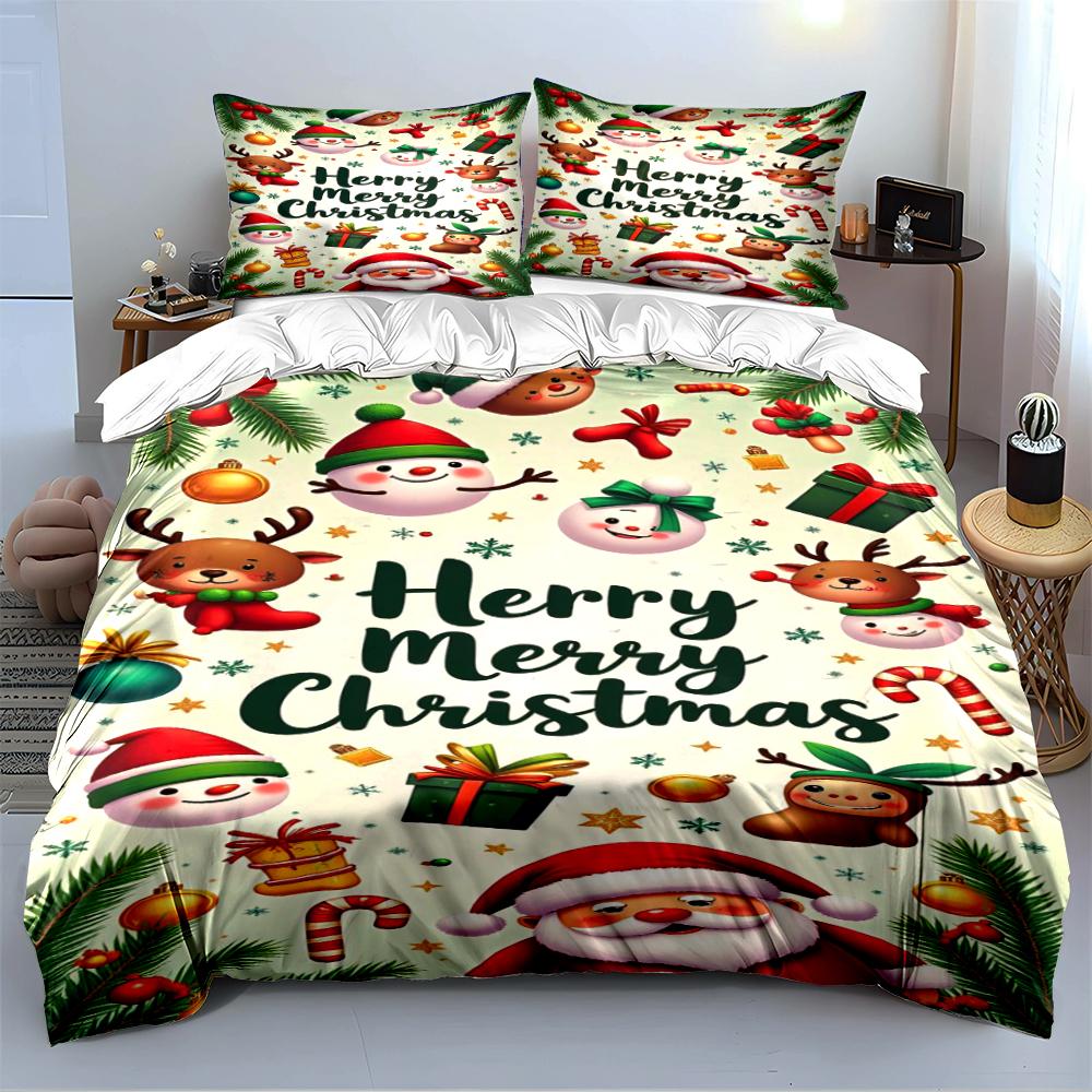 Christmas Bedding Set with Santa & Reindeer Bedding set (1 duvet cover, 2 pillowcases, duvet not included)