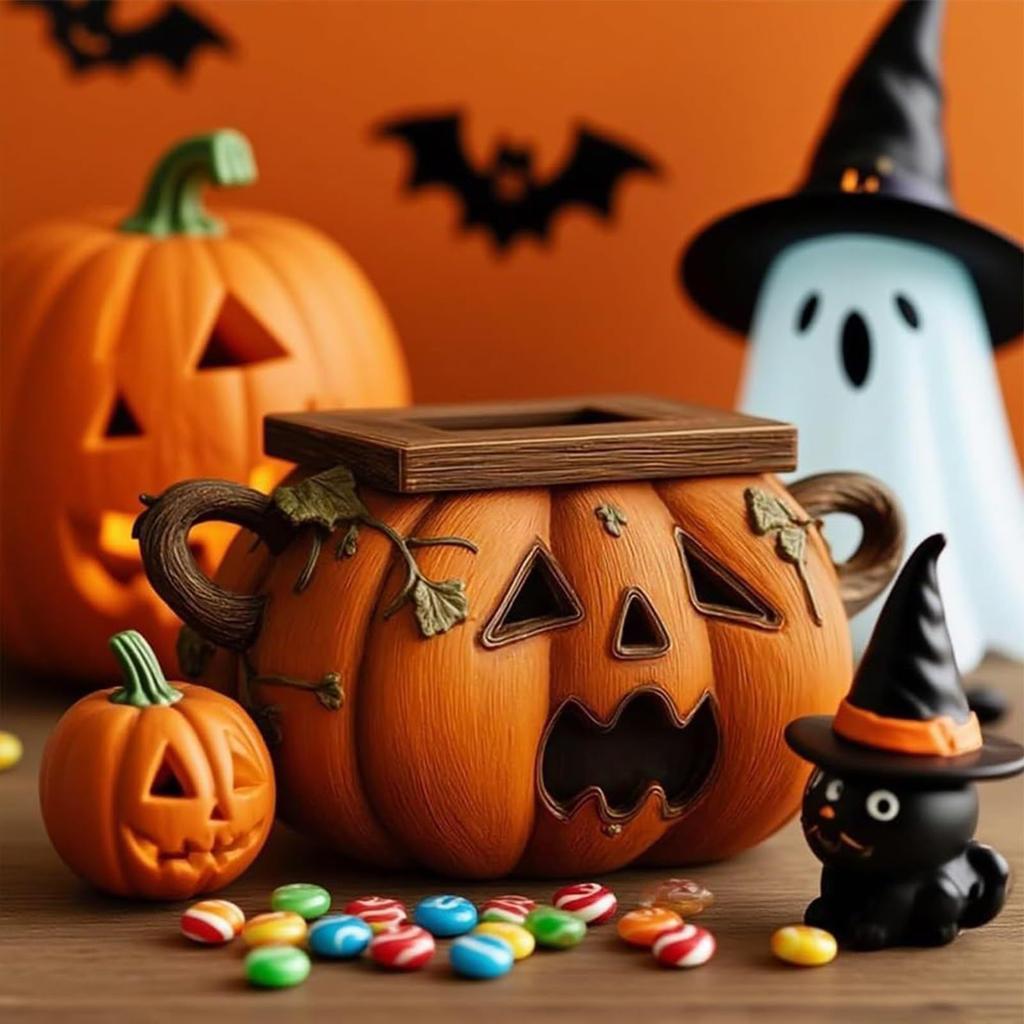 Halloween Pumpkin Tissue Box Holder with Eyes Spooky Pumpkin Tissue Box Pumpkin Toilet Paper Holder for Bathroom Kitchen Office