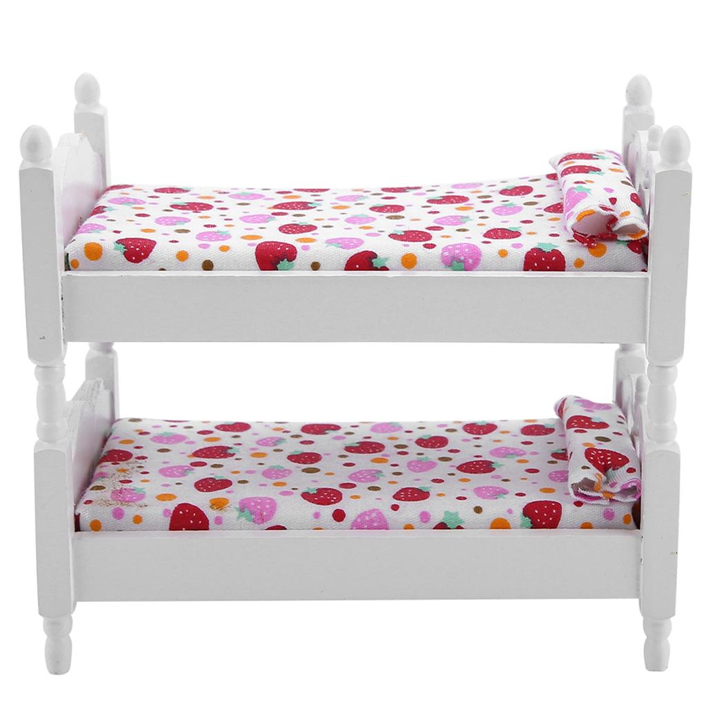 1:12 Doll House Mini Furniture Children Bedroom Model Bunk Bed Toys(Pink Strawberry)