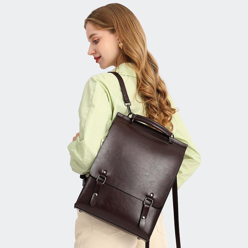 Genuine Leather Preppy Backpack Vintage Commuter Bag Cowhide Backpack for College Students