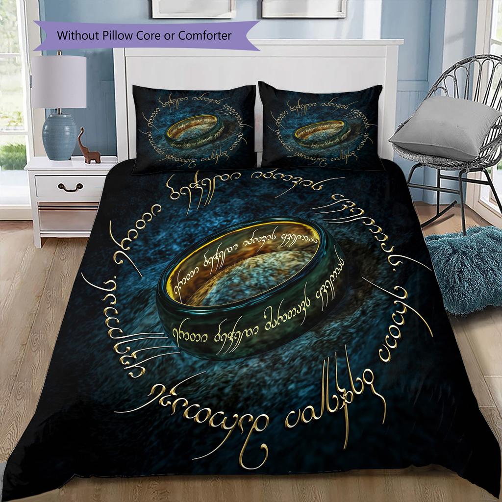 Lord of the Rings Symbols Bedding Set, 1 Duvet Cover & 2 Pillowcases, Fantasy Home Decor, Great Gift for Fans
