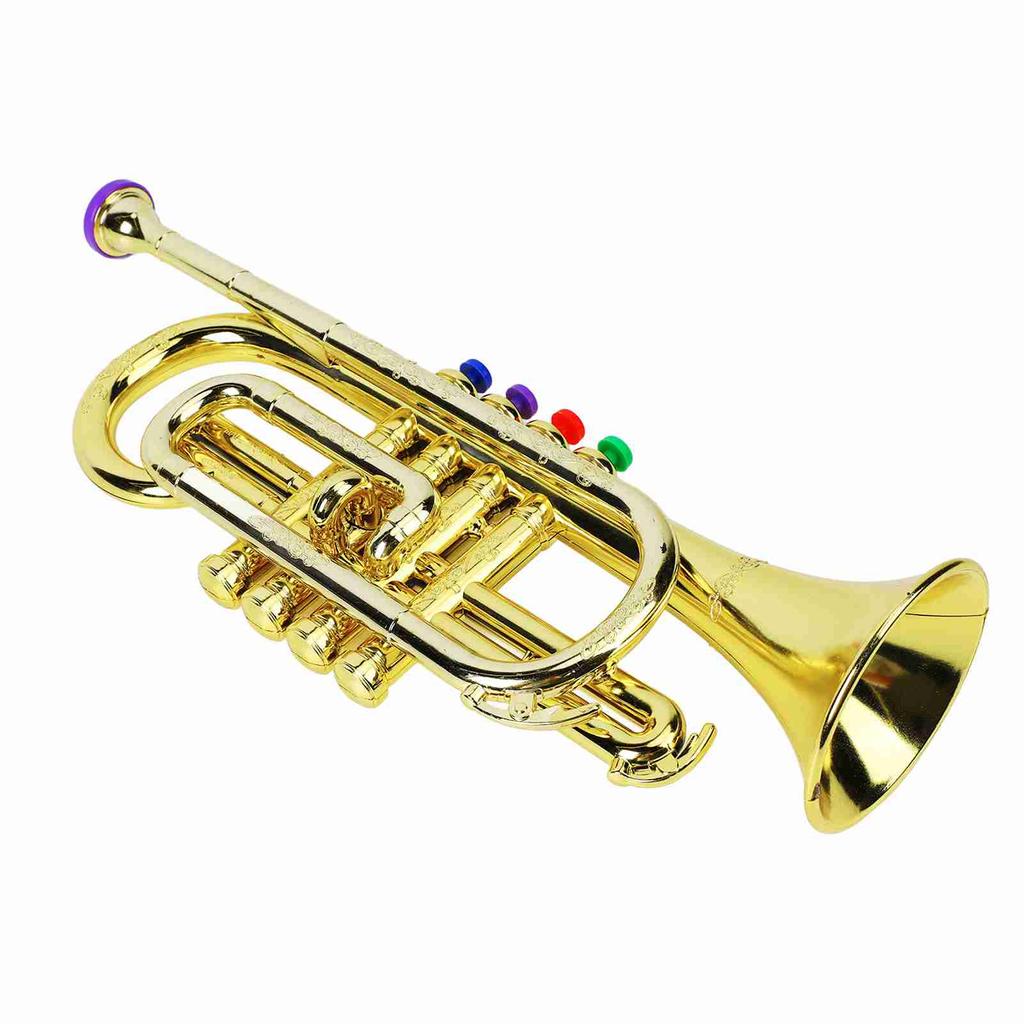 Gold Kid Trumpet Toy with 4 Colored Keys Interesting Educational Musical Children Trumpet Toy