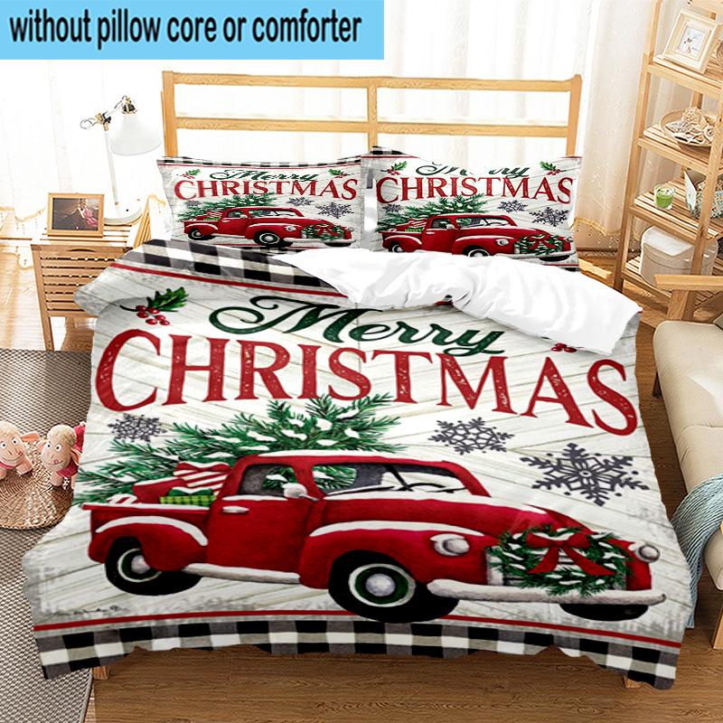 Christmas Vintage Truck 3pcs Bedding,Including 1pc Duvet Cover And 2pcs Pillowcases Perfect for Christmas,Ideal for Bedroom, Dormitory