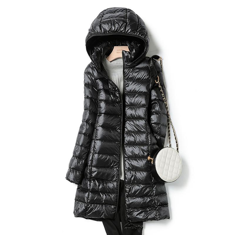 Winter Womens Down Jackets Long Ultra Light Thin Casual Coat Puffer Jacket Slim Remove Hooded Parka