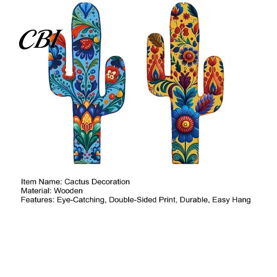 Decorative Cactus for Walls 2Pcs Wall Decor, Western Wooden Home Farmhouse Mexican Vintage Ethnic Hanging Ornaments Art Living Room Bedroom