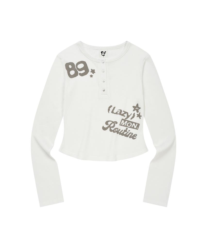 Waffle Henley с длинным рукавом и графическим принтом LMR, цвет слоновой кости