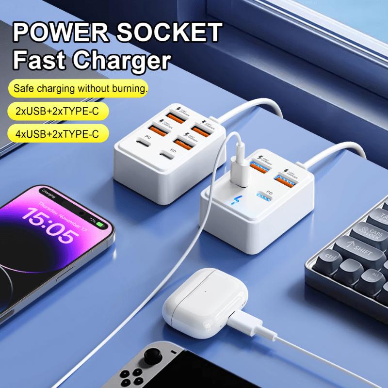 Высокоскоростная USB-зарядка на 4/6 портов, Быстрая зарядка нескольких устройств, Планшеты и Телефоны, Настольное/Настенное зарядное устройство, Двухрядное интеллектуальное распределение